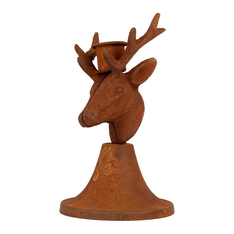 Edelrost-Kerzenständer Hirschkopf auf Glockenfuß Rostbraun 8x8x9 cm Metall von Clayre & Eef (6Y6172)
