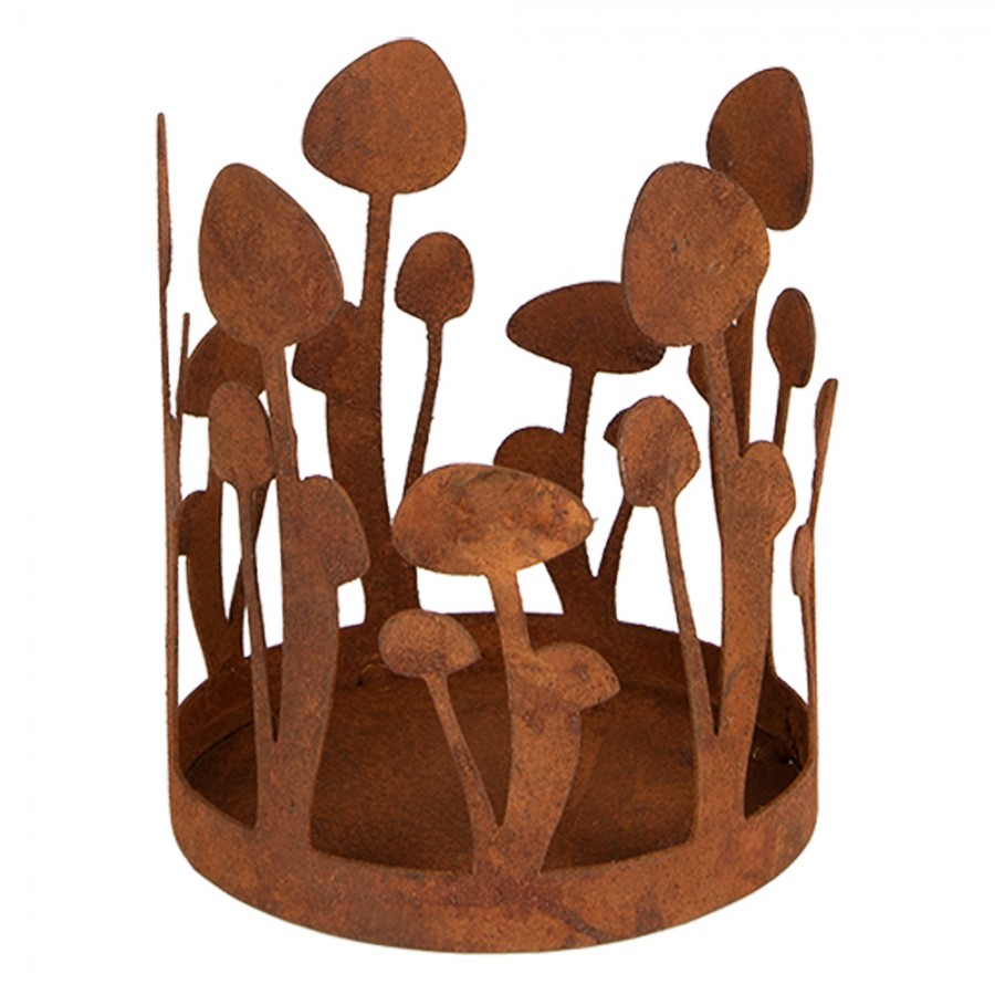 Clayre & Eef Teelichthalter Pilzwald Waldpilze Metall Rost Glaseinsatz Ø 9x10 cm (6Y6174)