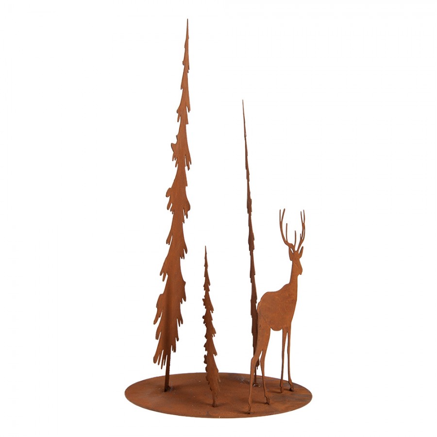 Deko-Aufsteller Metall Winterwald mit Hirsch Edelrost Rostbraun 30x25x50 cm von Clayre & Eef (6Y6175)