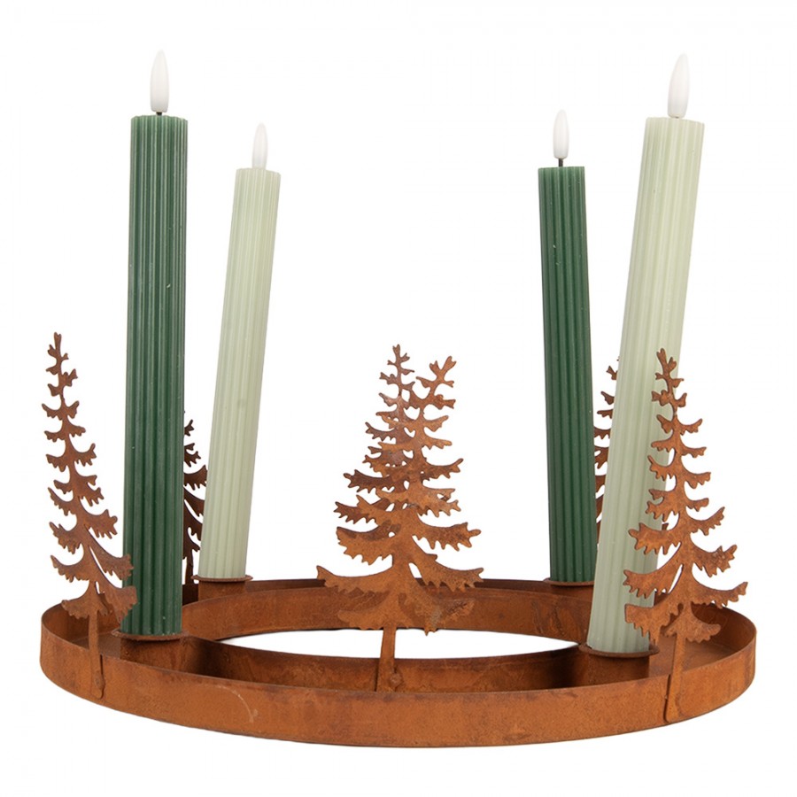 Edelrost-Adventskranz Tannenwald 4-flammig Rostbraun Ø 30x15 cm Metall von Clayre & Eef (6Y6176)