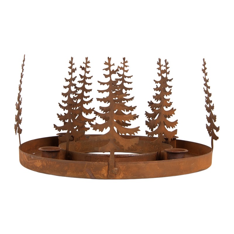 Edelrost-Adventskranz Tannenwald 4-flammig Rostbraun Ø 30x15 cm Metall von Clayre & Eef (6Y6176)