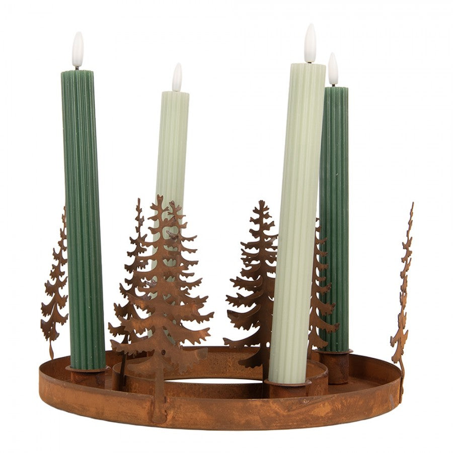 Edelrost-Adventskranz Tannenwald 4-flammig Rostbraun Ø 20x14 cm Metall von Clayre & Eef (6Y6177)