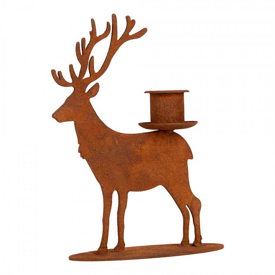 Edelrost-Kerzenständer Hirsch Rostbraun 11x12x15 cm Metall für Stabkerzen von Clayre & Eef (6Y6194)