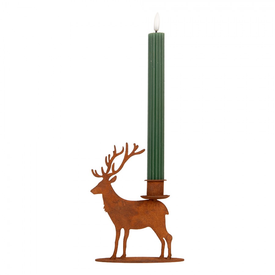 Edelrost-Kerzenständer Hirsch Rostbraun 11x12x15 cm Metall für Stabkerzen von Clayre & Eef (6Y6194)