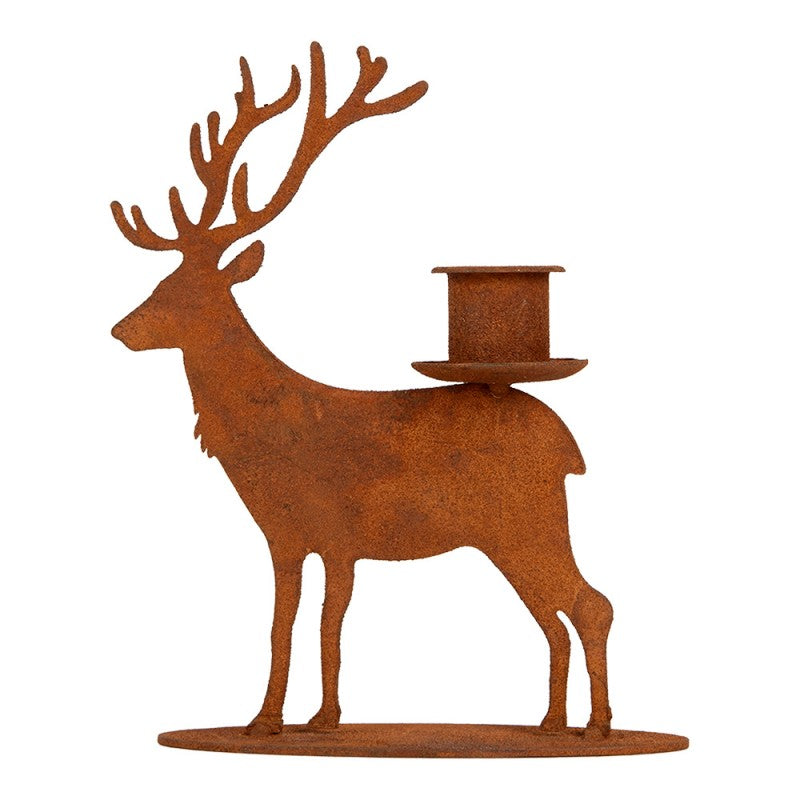 Edelrost-Kerzenständer Hirsch Rostbraun 11x12x15 cm Metall für Stabkerzen von Clayre & Eef (6Y6194)