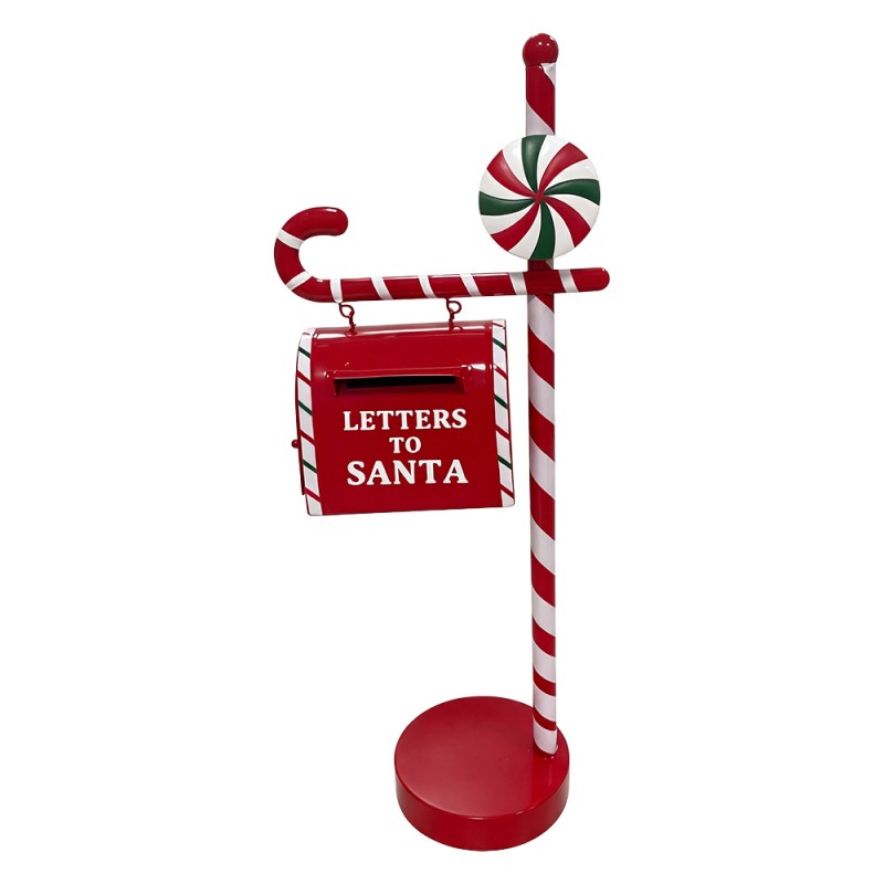 Nostalgischer Weihnachts-Standbriefkasten Letters to Santa an Zuckerstange Rot-Weiß Metall 20x13x51 cm von Clayre & Eef (6Y6244)