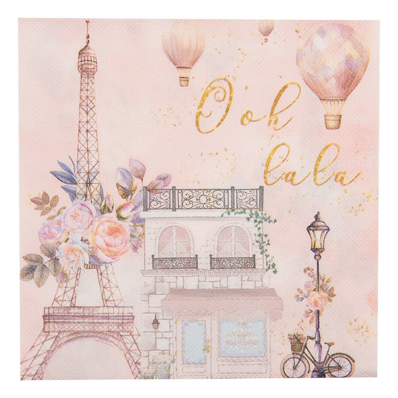 Papierservietten 20er-Set Paris Ooh la la Rosa 33x33 cm von Clayre & Eef (73072)
