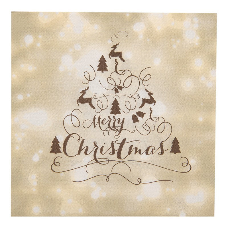 Papierservietten 20er-Set Merry Christmas Weihnachtsbaum Beige 33x33 cm von Clayre & Eef (73084)