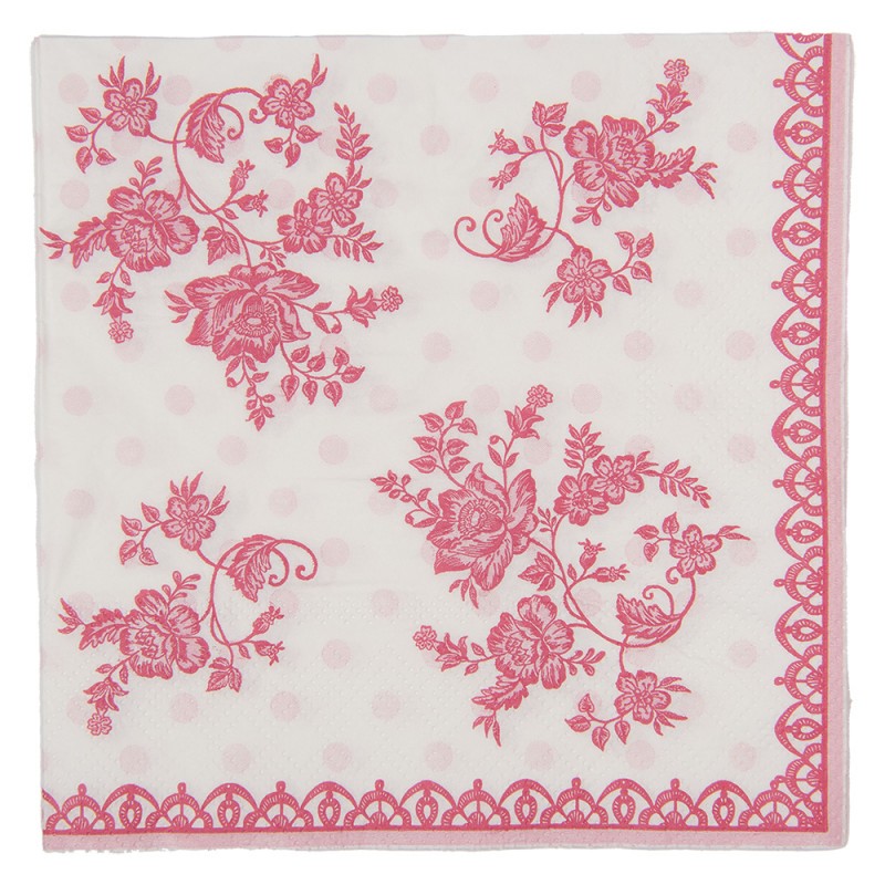 Papierservietten 20er-Set Vintage Rosen Spitzenborde Magenta 33x33 cm von Clayre & Eef (73113)