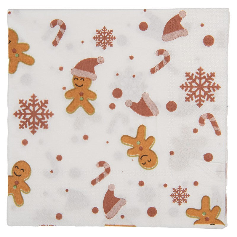 Papierservietten 20er-Set Lebkuchenmännchen & Zuckerstangen Weiß 33x33 cm von Clayre & Eef (73115)