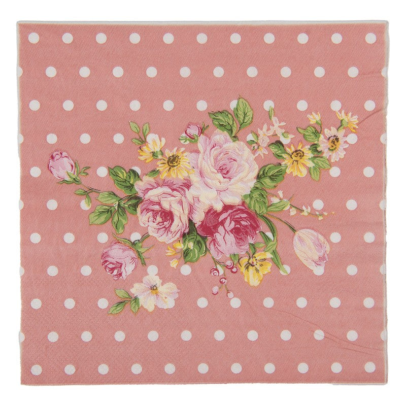 Papierservietten 20er-Set Vintage Rosenstrauß Polka Dots Altrosa 33x33 cm von Clayre & Eef (73116)