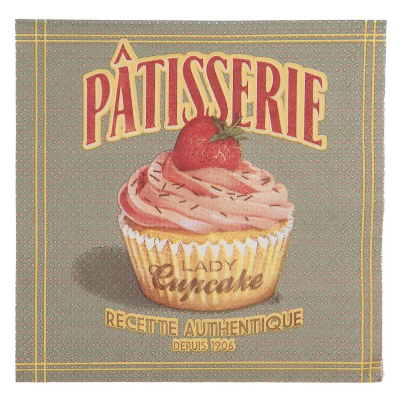 Papierservietten 20er-Set Pâtisserie Cupcake Salbeigrau 33x33 cm von Clayre & Eef (73119)