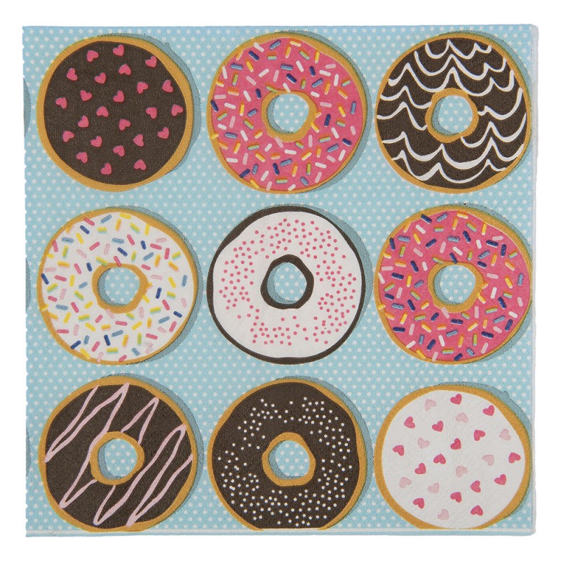 Papierservietten 20er-Set Bunte Donuts Hellblau 33x33 cm von Clayre & Eef (73122)