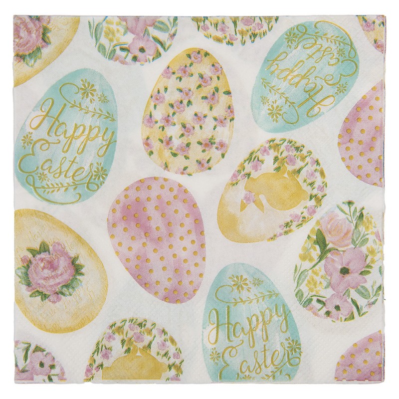 Papierservietten 20er-Set Ostereier Happy Easter Weiß 33x33 cm von Clayre & Eef (73124)