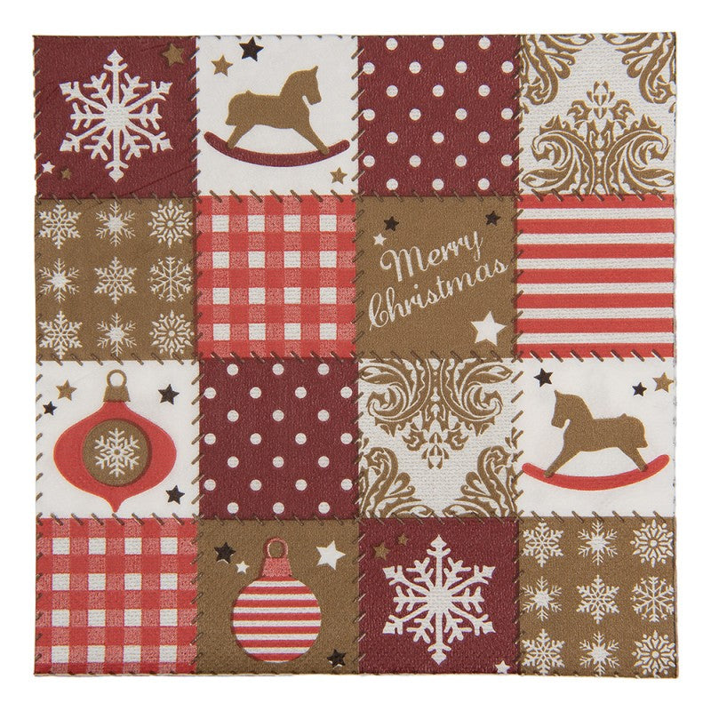 Papierservietten 20er-Set Weihnachts-Patchwork Schaukelpferd Rot 33x33 cm von Clayre & Eef (73127)