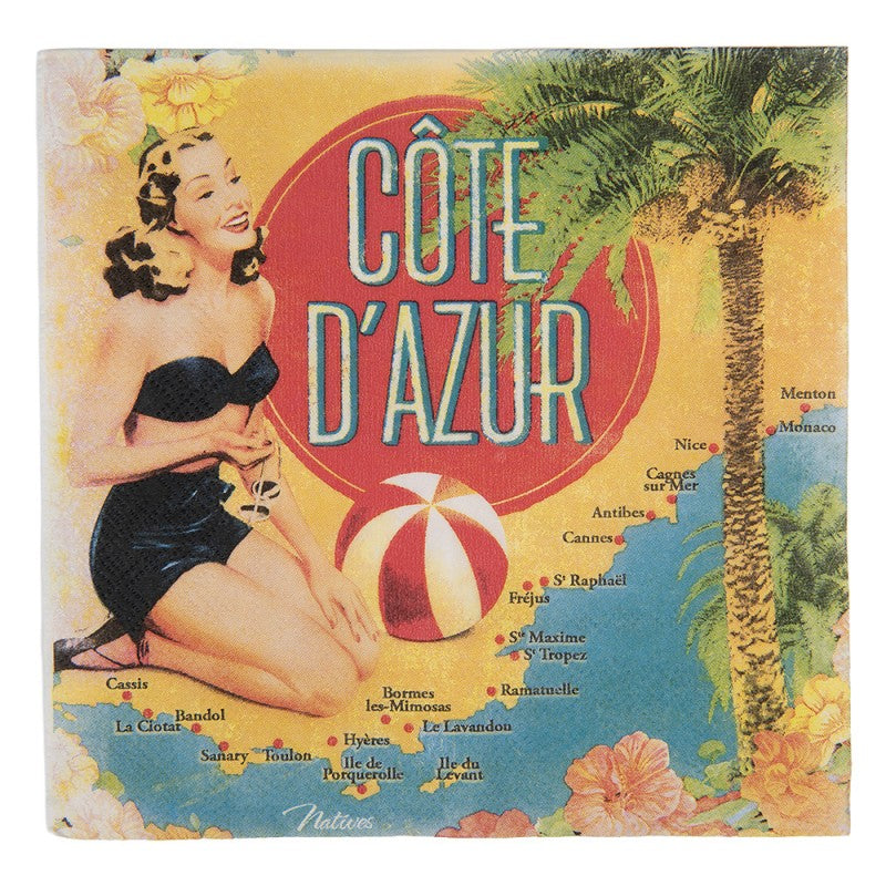 Papierservietten 20er-Set Côte d'Azur Pin-up Strand Vintage Gelb 33x33 cm von Clayre & Eef (73128)