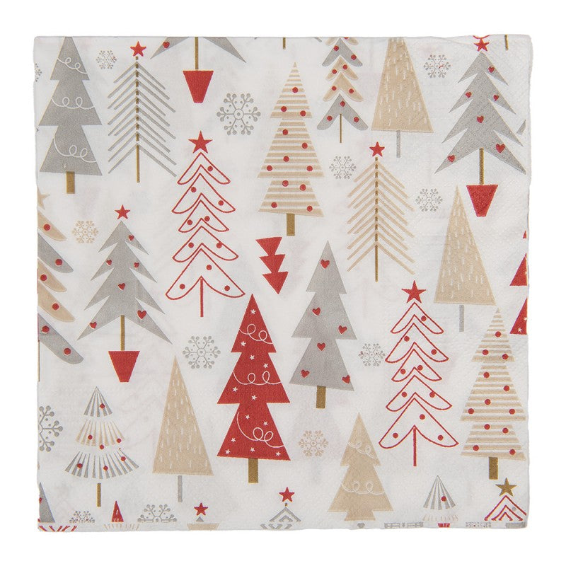 Papierservietten 20er-Set Skandi Tannenwald Rot-Grau 33x33 cm von Clayre & Eef (73129)