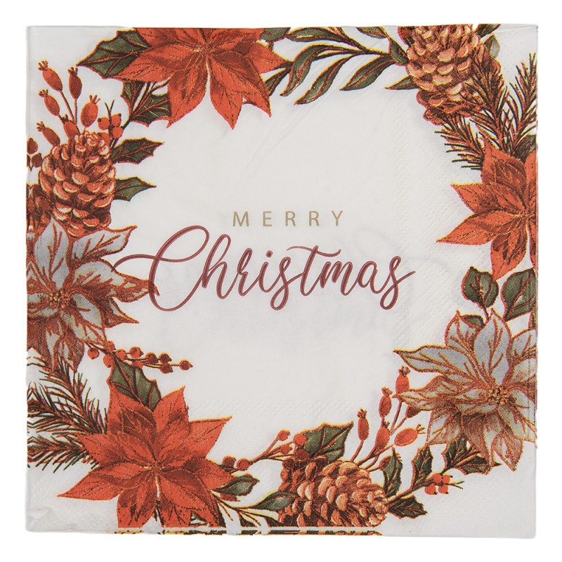 Papierservietten 20er-Set Weihnachtssterne Merry Christmas Weiß 33x33 cm von Clayre & Eef (73130)
