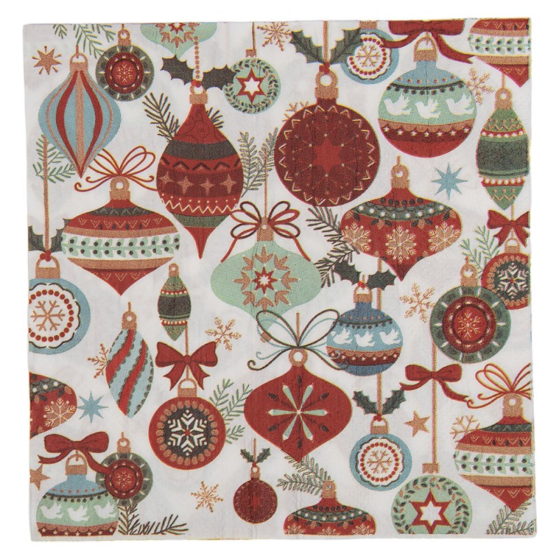 Papierservietten 20er-Set Christbaumkugeln Nostalgie Weiß 33x33 cm von Clayre & Eef (73135)