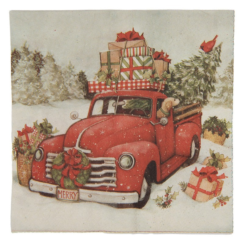 Papierservietten 20er-Set Roter Weihnachts-Truck Geschenke Weiß 33x33 cm von Clayre & Eef (73136)