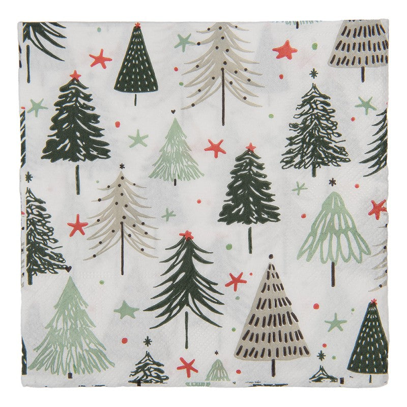 Papierservietten 20er-Set Skandi Weihnachtsbäume Wald Grün-Rot 33x33 cm von Clayre & Eef (73137)