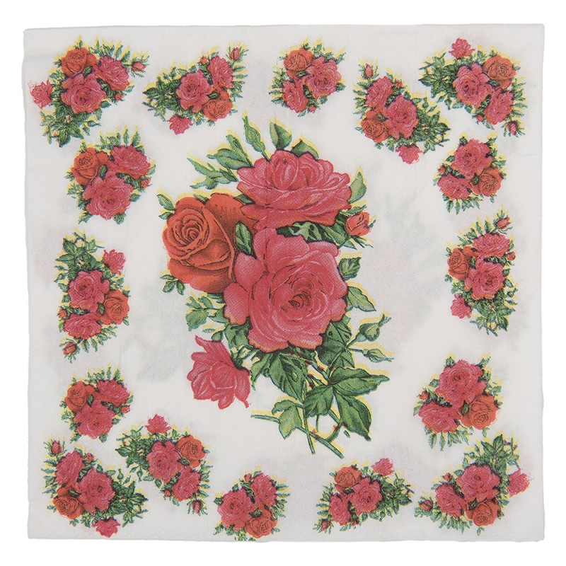 Papierservietten 20er-Set Nostalgischer Rosenstrauß Streublumen Weiß 33x33 cm von Clayre & Eef (73139)