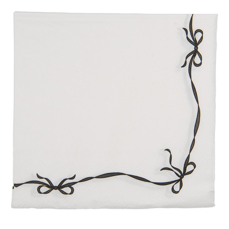 Papierservietten 20er-Set Coquette Schleifenband Schwarz-Weiß 33x33 cm von Clayre & Eef (73142)