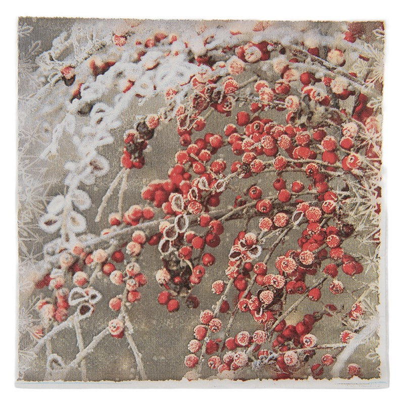Papierservietten 20er-Set Verschneite Winterbeeren Raureif Braun 33x33 cm von Clayre & Eef (73144)