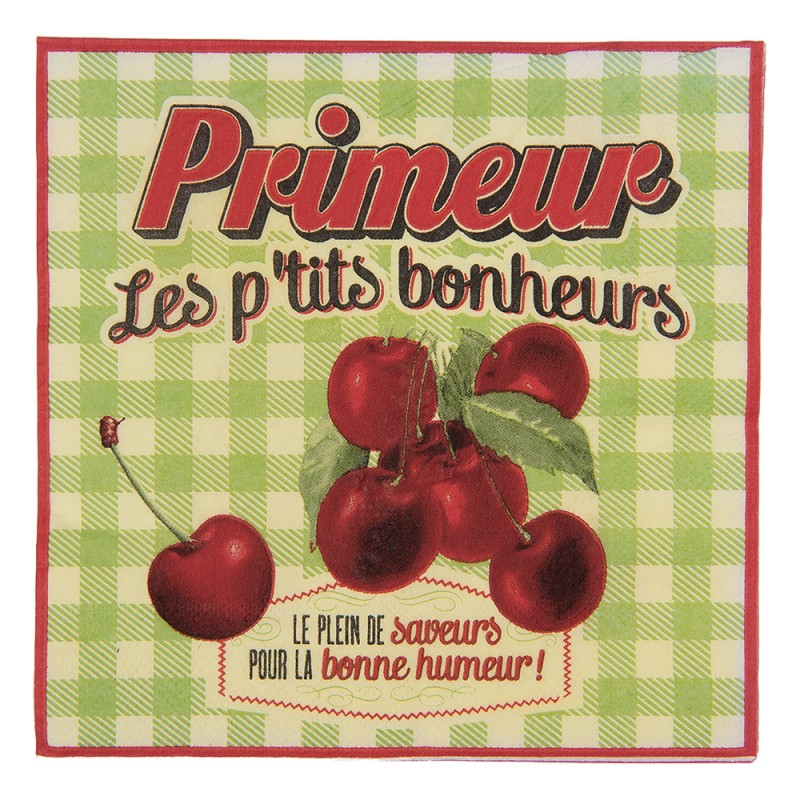 Papierservietten 20er-Set Französische Kirschen Vichy Grün 33x33 cm von Clayre & Eef (73145)