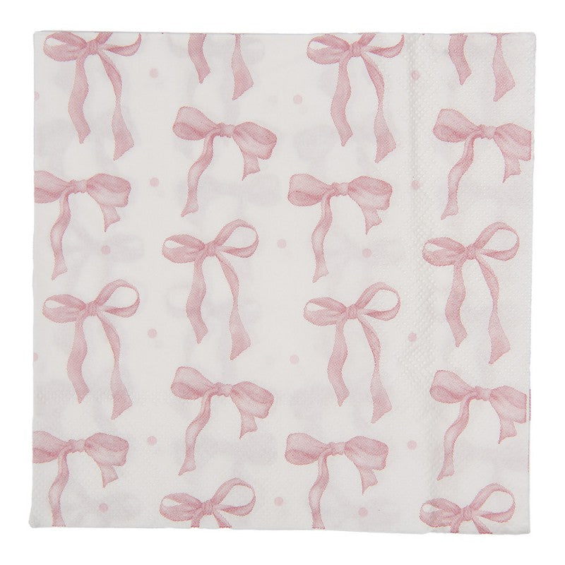 Papierservietten 20er-Set Coquette Schleifen Punkte Rosa-Weiß 33x33 cm von Clayre & Eef (73146)