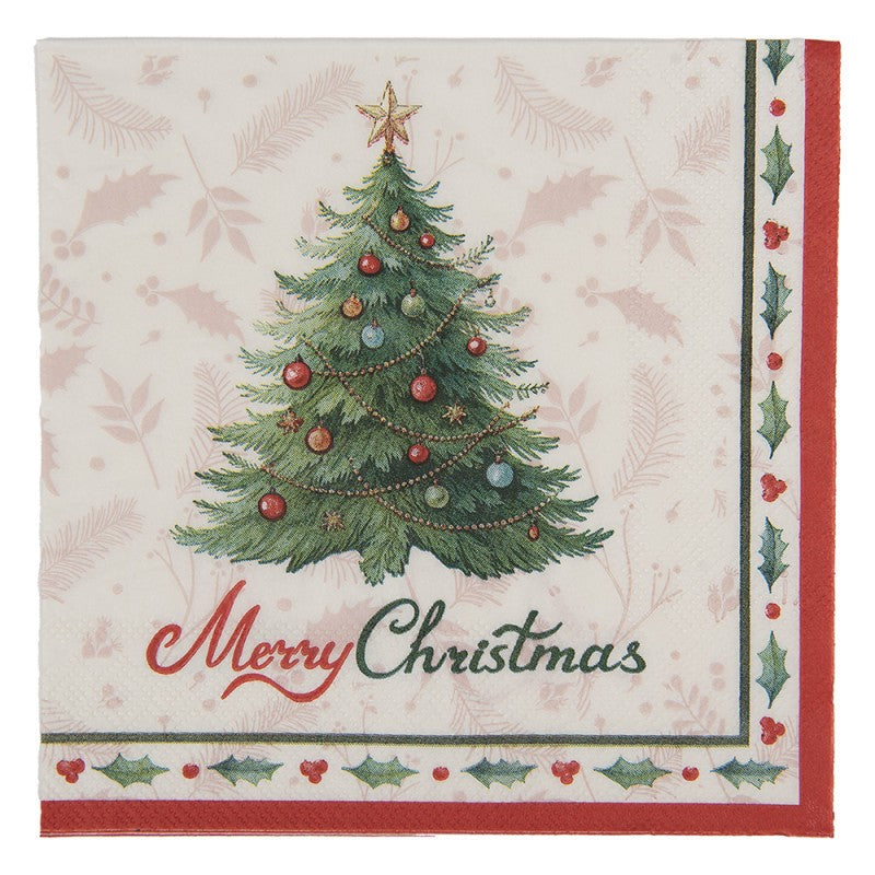 Papierservietten 20er-Set Weihnachtsbaum Merry Christmas Weiß-Rot 33x33 cm von Clayre & Eef (73148)