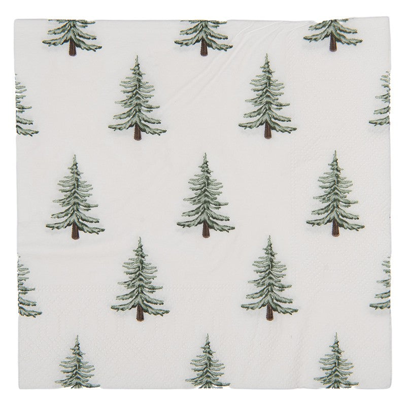 Papierservietten 20er-Set Skandi Tannenbaum Muster Weiß-Grün 33x33 cm von Clayre & Eef (73151)