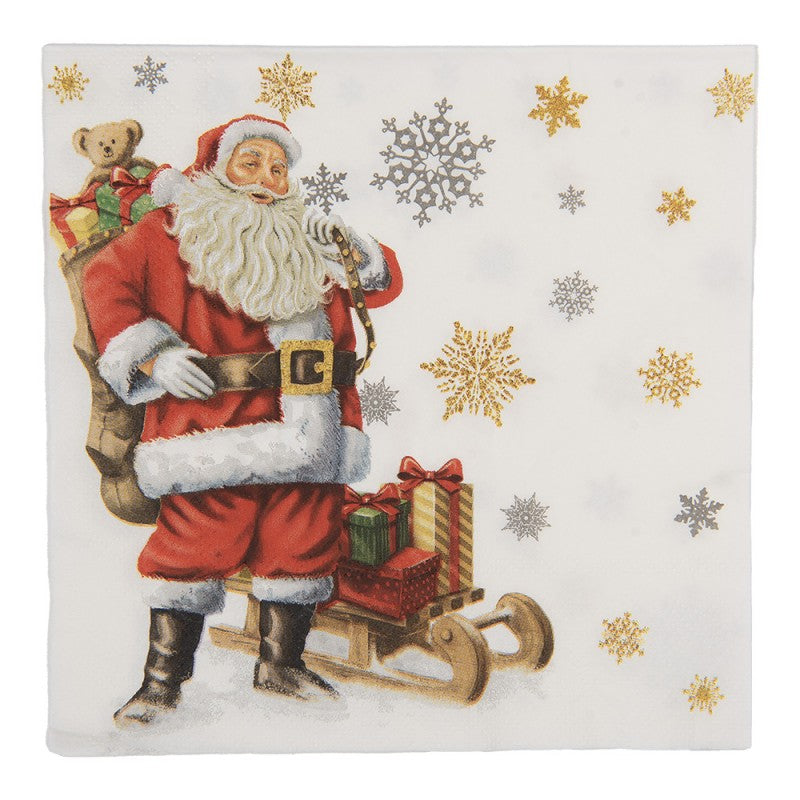 Papierservietten 20er-Set Weihnachtsmann Schlitten Weiß-Rot-Gold 33x33 cm von Clayre & Eef (73153)