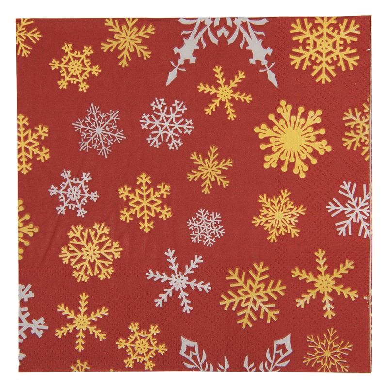 Papierservietten 20er-Set Schneeflocken Eiskristalle Rot-Gold 33x33 cm von Clayre & Eef (73154)