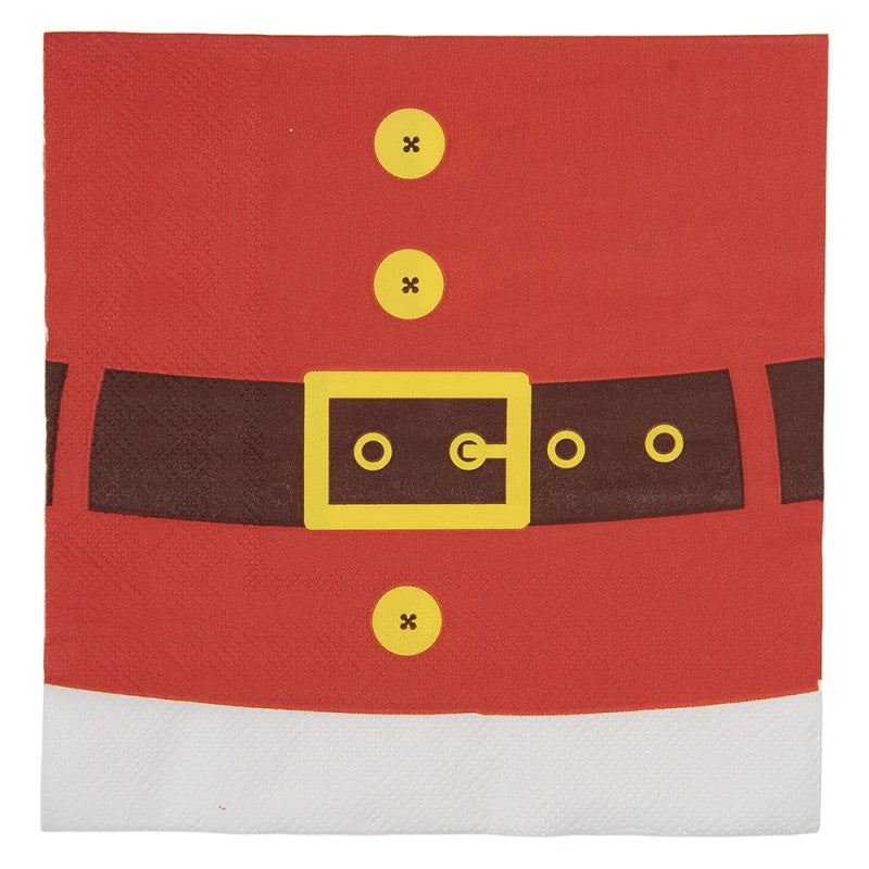 Papierservietten 20er-Set Weihnachtsmann Kostüm Gürtel Rot-Gold 33x33 cm von Clayre & Eef (73158)