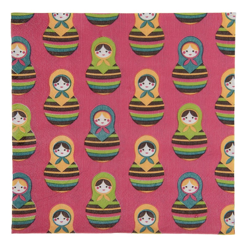 Papierservietten 20er-Set Matrjoschka Babuschka Puppen Pink 33x33 cm von Clayre & Eef (73161)