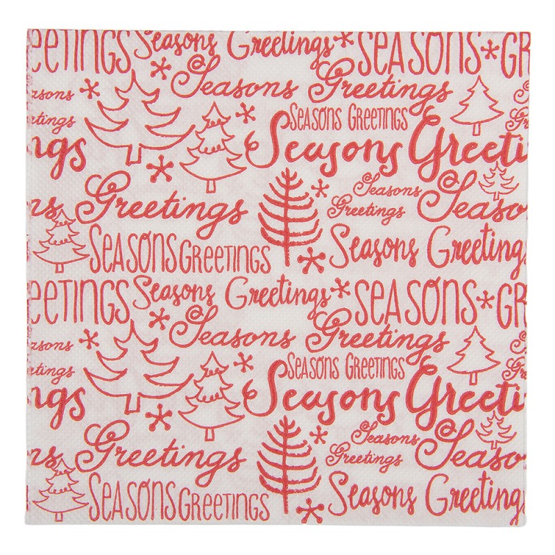 Papierservietten 20er-Set Seasons Greetings Typografie Tannen Rot-Weiß 33x33 cm von Clayre & Eef (73163)