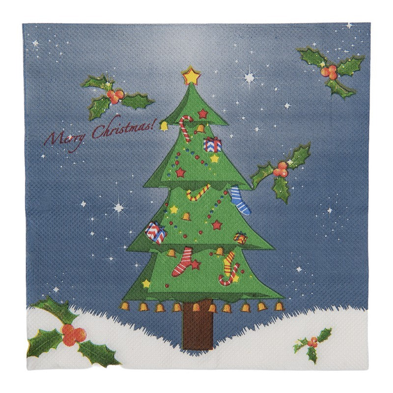 Papierservietten 20er-Set Weihnachtsbaum Merry Christmas Nachtblau 33x33 cm von Clayre & Eef (73166)