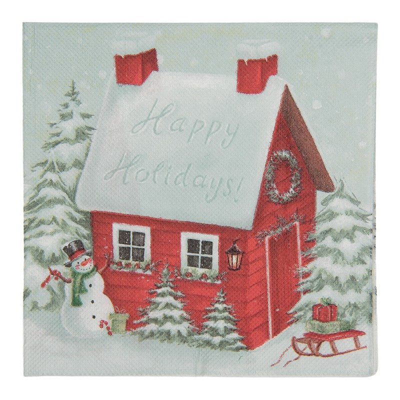Papierservietten 20er-Set Schwedenhaus Schneemann Happy Holidays 33x33 cm von Clayre & Eef (73173)