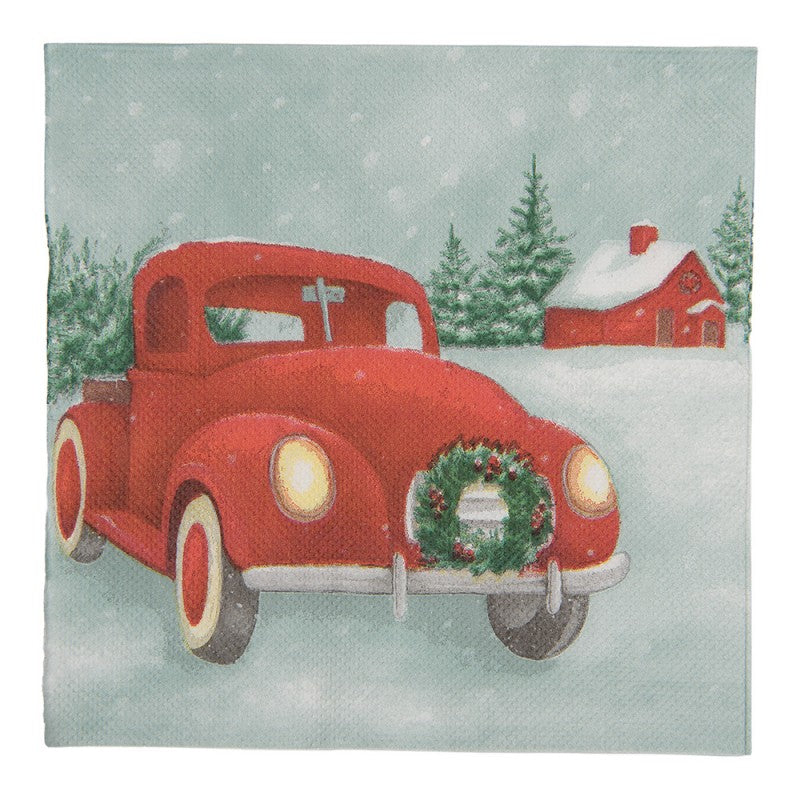 Papierservietten 20er-Set Roter Vintage Truck Winterwald 33x33 cm von Clayre & Eef (73174)