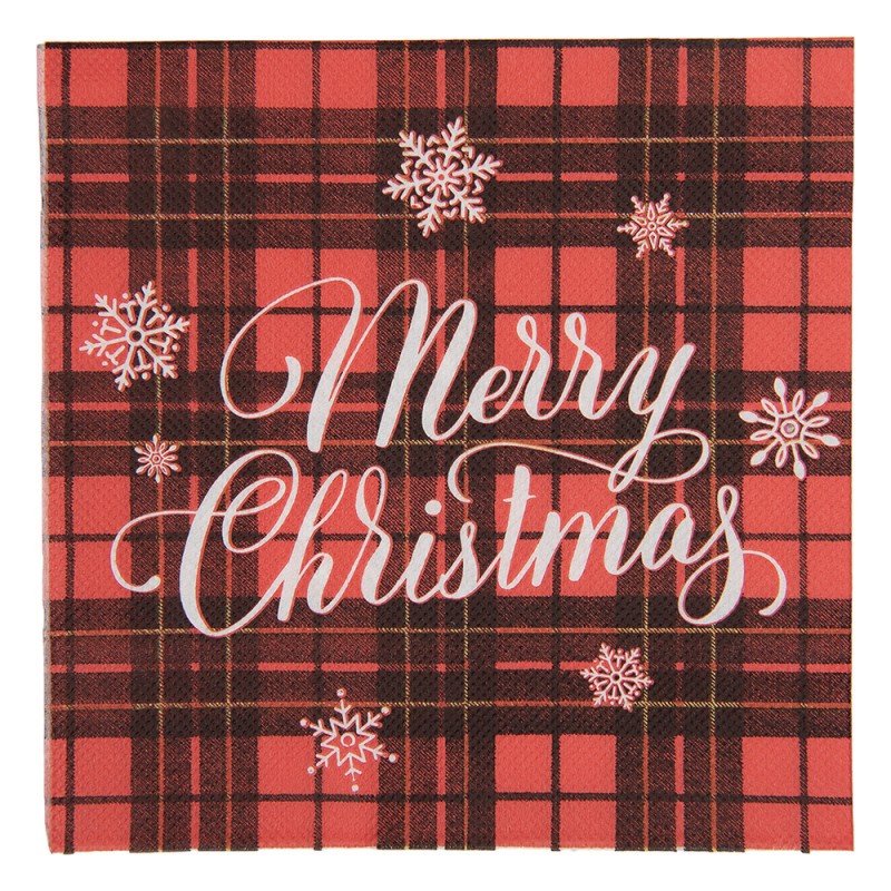 Papierservietten 20er-Set Tartan Schottenkaro Merry Christmas Rot 33x33 cm von Clayre & Eef (73175)