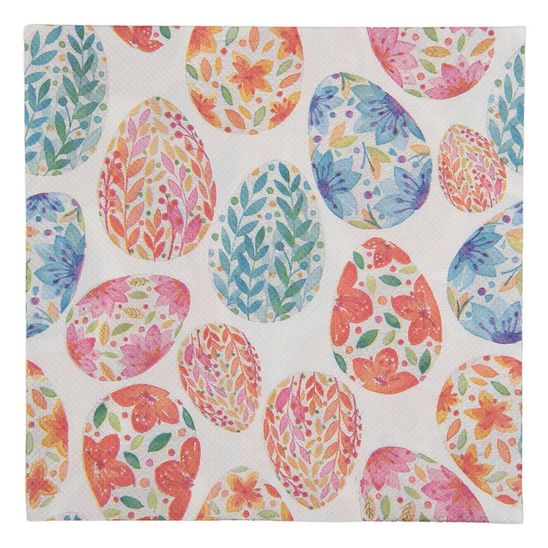 Papierservietten 20er-Set Florale Ostereier Blumen Bunt-Weiß 33x33 cm von Clayre & Eef (73177)