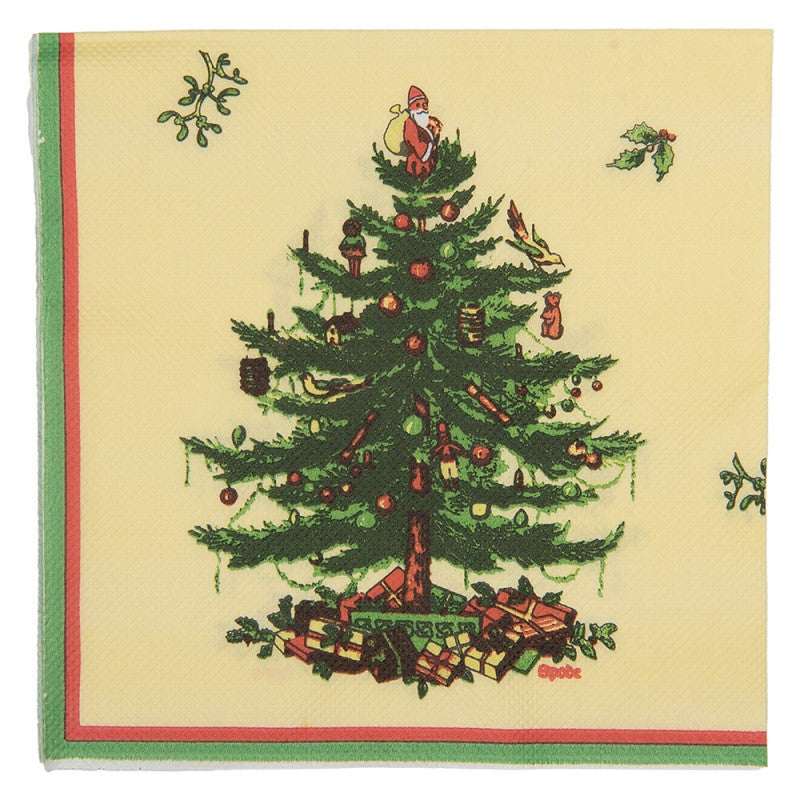 Papierservietten 20er-Set Weihnachtsbaum Spode Nostalgie Gelb-Grün 33x33 cm von Clayre & Eef (73178)