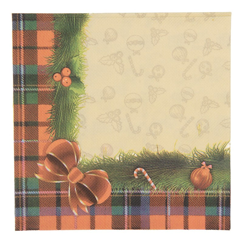 Papierservietten 20er-Set Tartan Schottenkaro Tannengirlande Kupfer-Gelb 33x33 cm von Clayre & Eef (73184)