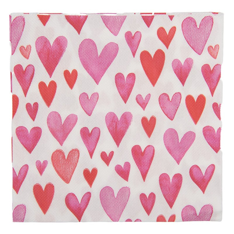 Papierservietten 20er-Set Aquarell Herzen Allover Pink-Rot-Weiß 33x33 cm von Clayre & Eef (73185)