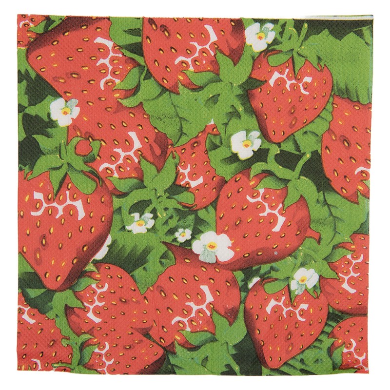 Papierservietten 20er-Set Reife Erdbeeren Blüten Rot-Grün 33x33 cm von Clayre & Eef (73187)