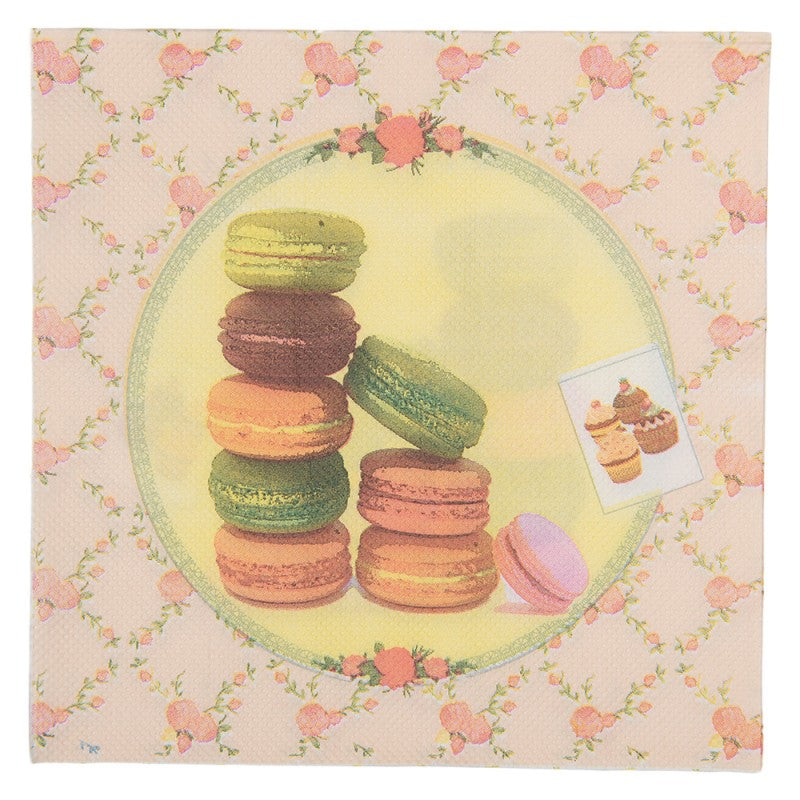 Papierservietten 20er-Set Französische Macarons Rosen-Medaillon Puderrosa 33x33 cm von Clayre & Eef (73188)