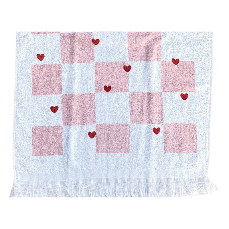 Landhaus-Gästehandtuch Schachbrett Karo Rosa-Weiß mit roten Herzen 100 % Baumwolle mit Fransen 40x66 cm von Clayre & Eef (CT041)