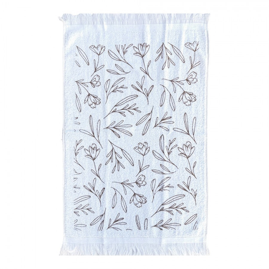 Landhaus-Gästehandtuch Wildblumen & Zweige Line-Art Weiß-Braun 100 % Baumwolle mit Fransen 40x66 cm von Clayre & Eef (CT043)