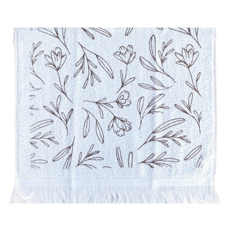 Landhaus-Gästehandtuch Wildblumen & Zweige Line-Art Weiß-Braun 100 % Baumwolle mit Fransen 40x66 cm von Clayre & Eef (CT043)